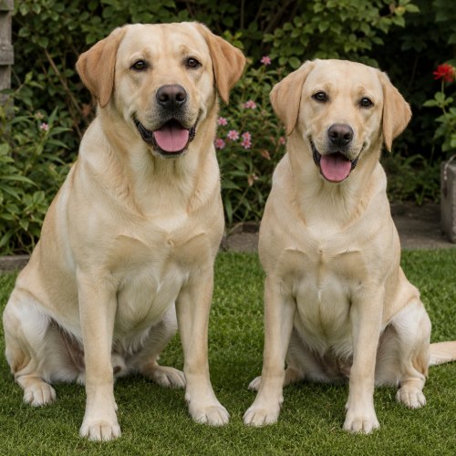 Male and female yellow Labrador puppies